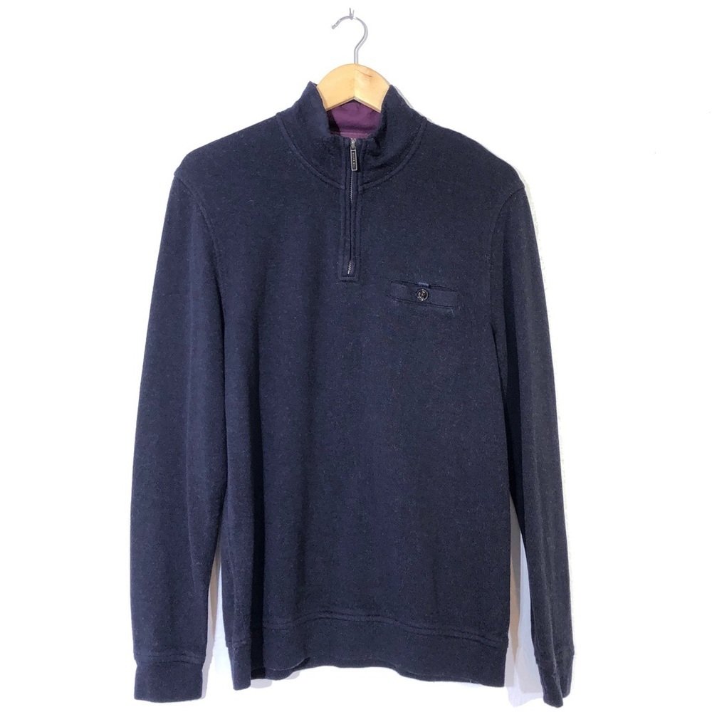 Ted Baker Men’s Navy Blue 1/4 Zip Pullover Pocket Sweater 4
